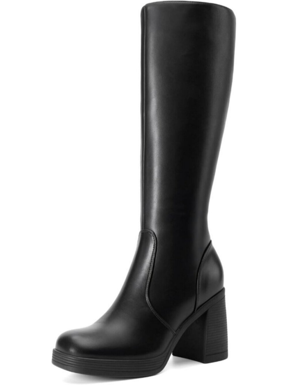 DREAM PAIRS Women's Black Knee High Chunky Platform Boots Square Toe Stretchy